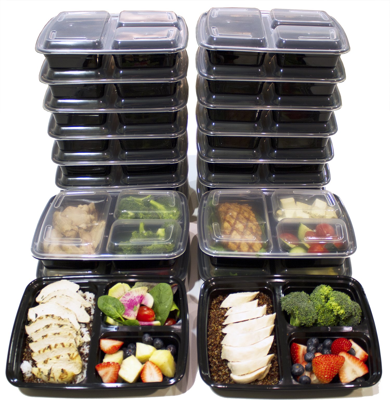 [20 Pack] 3 Compartment Meal Prep Containers BPA Free Portion Control