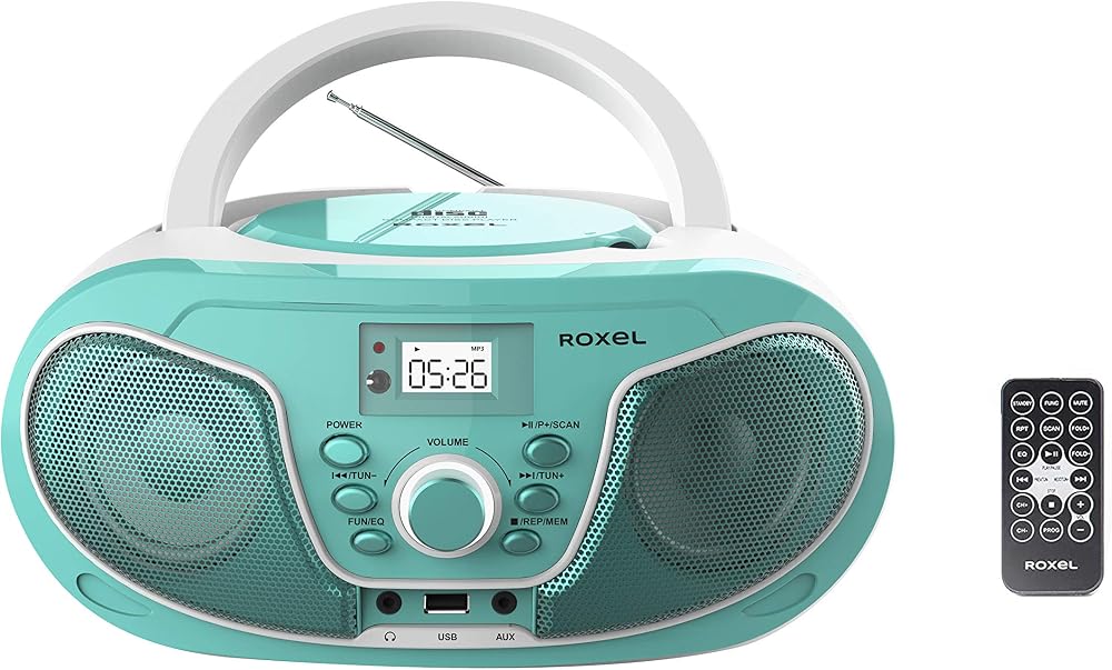 Roxel RCD-S70BT Portable Boombox CD Player with Remote Teal