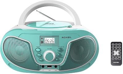 Roxel RCD-S70BT Portable Boombox CD Player with Remote Teal