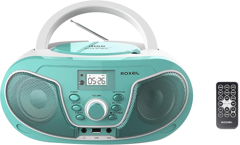 Roxel RCD-S70BT Portable Boombox CD Player with Remote Teal