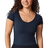 UNISSU Hugcurve V-Neck Short Sleeve Shirts for Women Workout Summer Tops Crop Athletic Yoga Gym T-Shirts