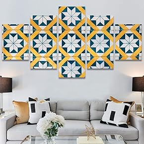 SIGNWIN 5 Panel Canvas Wall Art Linear Patterns...