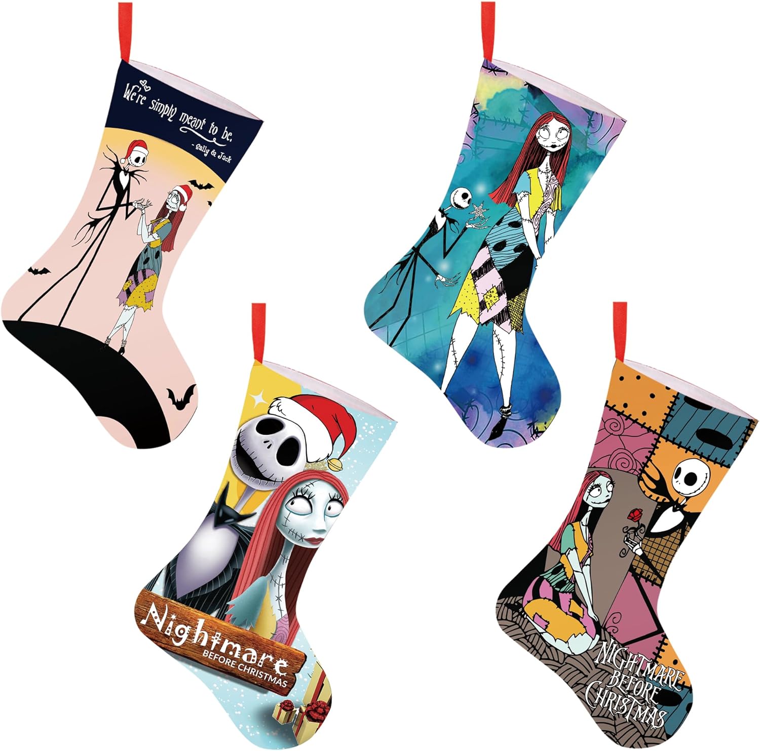 Stockings & Holders - 4 Pack Christmas Stockings 20 Inch Nightmare Ornaments Large Double Layer Christmas Stocking for Holiday Before Christmas Family Home Party Xmas Tree Decor Jack Sally Halloween Decorations