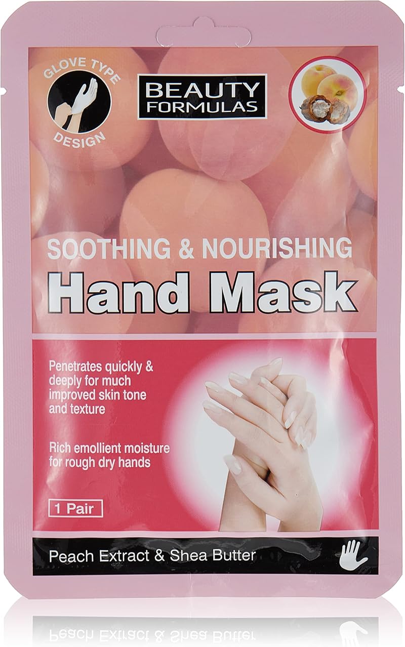 Beauty Formulas Soothing Nourishing Hand Mask 1 Pair Peach Shea Butter Dry Skin