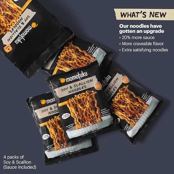 MOMOFUKU SOY & SCALLION RAMEN NOODLES BY DAVID CHANG, 4 PACK OF RESTAURANT QUALITY INSTANT NOODLES NOW WITH MORE SAUCE & 10G OF PROTEIN