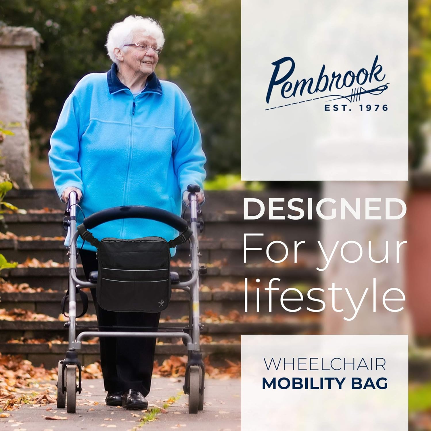 Pembrook Wheelchair Mobility Tote Bag - Travel Accessories Storage Side or Back Bag - Fits Most Walker, Scooter, Seat/Chair, Rollator or Electric Wheelchairs - for Seniors, Elderly & Medical Nurses: Health & Personal Care