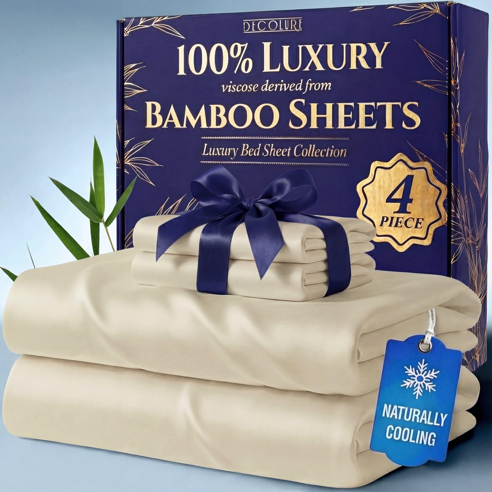 Photo 1 of DECOLURE 100% Viscose Derived from Bamboo Sheets King Size - Luxury 4 Pc Naturally Cooling Sheets, Ultra Soft Bed Set - Deep 17" Pockets, Durable Double Stitching, Oeko Tex Standard (Creme)