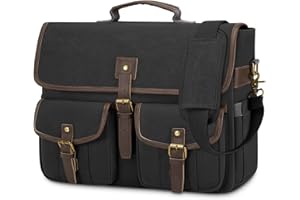 RAINSMORE Canvas Messenger Bag Men 17.3 Inch Laptop Bag Waterproof Computer Briefcase Retro Satchel Bag Large Shoulder Bag