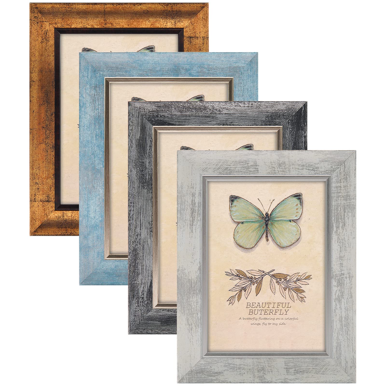 Photo 1 of XUANLUO 5x7 Picture Frames Set of 4 Rustic Retro Photo Frame with HD Plastic Cover for Wall Mount and Tabletop Display Family Friends Wedding Gift