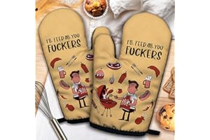 ZHANTUONE I'll Feed All You Fuxxers Funny Heat Resistant Oven Mitts 2-Piece Set with Silicone Non-Slip, Cooks Dad Cooking Baking BBQ Gadgets, Kitchen Gifts for Men, Housewarming Gifts