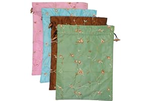 Ouyatoyu 4pcs Embroidered Silk Flower Design Jacquard Travel Bag, Laundry Bags Shoe Bags, Lingerie Bags Underwear Bags for Travel Storage for Men Women Washable Cloth Shoe Bags