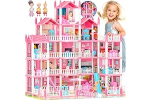 LUYE 5-Story Dream Doll House for Girls with 19 Rooms, Lights, Dolls, and Furniture - Large DIY Playhouse for Grils Ages 3-16 - Perfect Imaginative STEM Gift for Birthdays & Holidays & Christmas