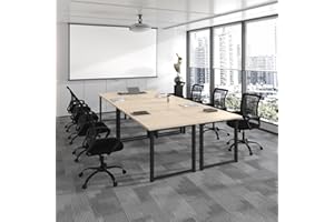 Bonzy Home 12FT Conference Table, Modern Large Meeting Table Office Desks for 16 Person, Long Rectangle Table with Sturdy Metal Frame, 4 PCS, 142" D x 64" W x 30" H, Natural
