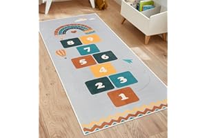 STARUIA Grey Hopscotch Kids Rug for Playroom, Non-Slip Washable Rug for Kids Room, Soft Colorful Rug for Girls Boys, Educational Carpet Floor Play Mat for Classroom Nursery Daycare, 23.5"x 63"