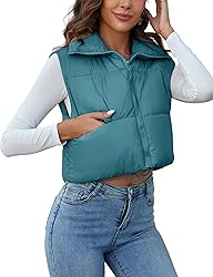 Kissonic Women's Crop Puffer Vest Lightweight Stand