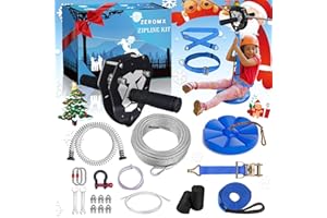 ZEROMX Zip Line Kit 120ft 150ft for Kids Adults Up to 380lb – Removable Lion Trolley, 6.5ft Spring Brake, Upgraded Ratchet System, Safety Harness, Tree Protectors, Seat – Outdoor Backyard Zipline Set