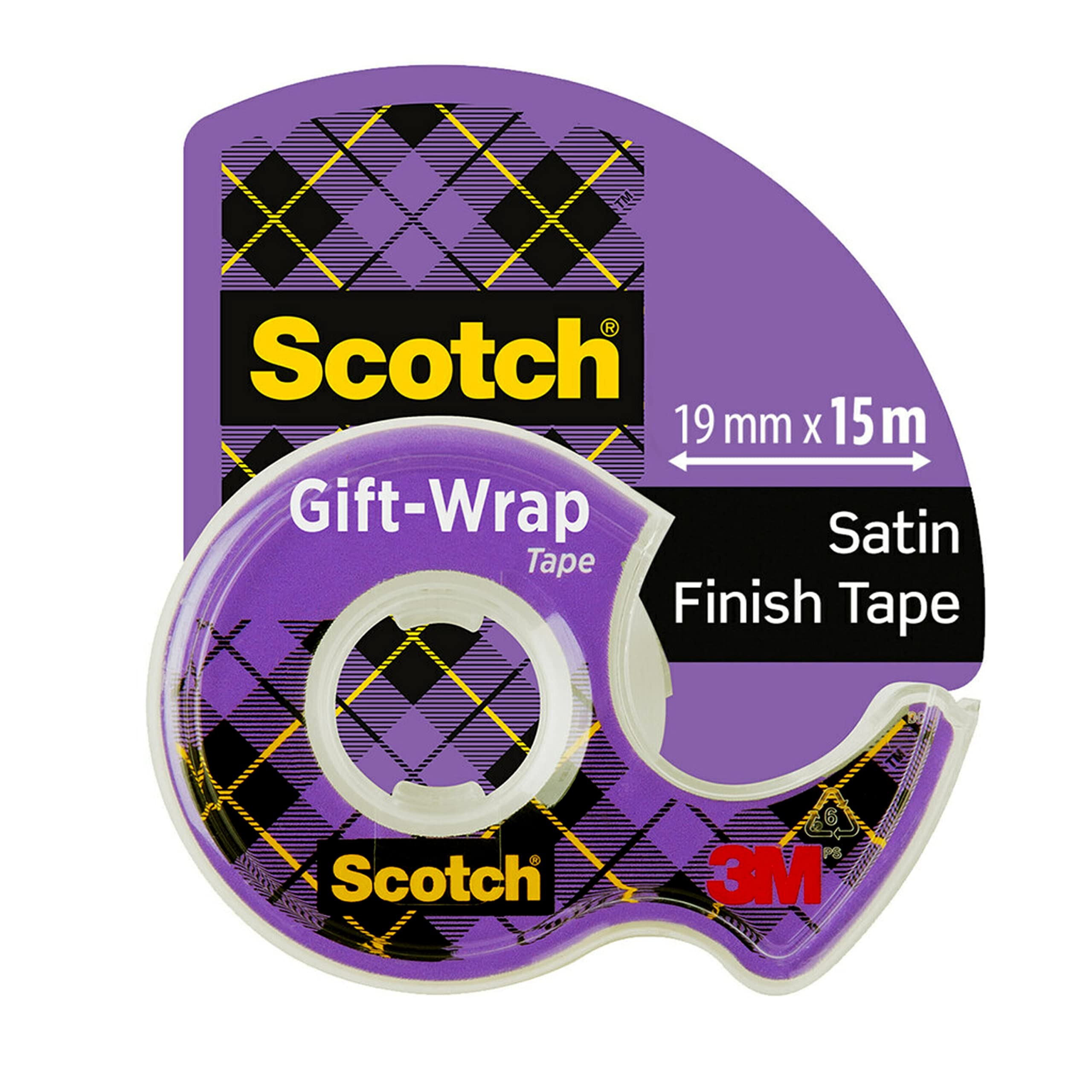 Scotch Gift Wrap Tape, 1 Roll on Handheld Dispenser, 19 mm x 15 m – Satin-Finish Clear Sticky Tape to Use on Gift Wrapping Paper