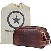 Leather Toiletry Bag for Men | Grooming Travel Kit | With Waterproof Lining | By Aaron Leather (Dark Brown)