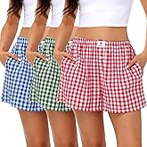 Bonuci 3 Pack Women Boxer Shorts Y2k Cute Cotton Gingham Pajama 2025 Summer Casual Lounge Sleep Bottoms with Pockets