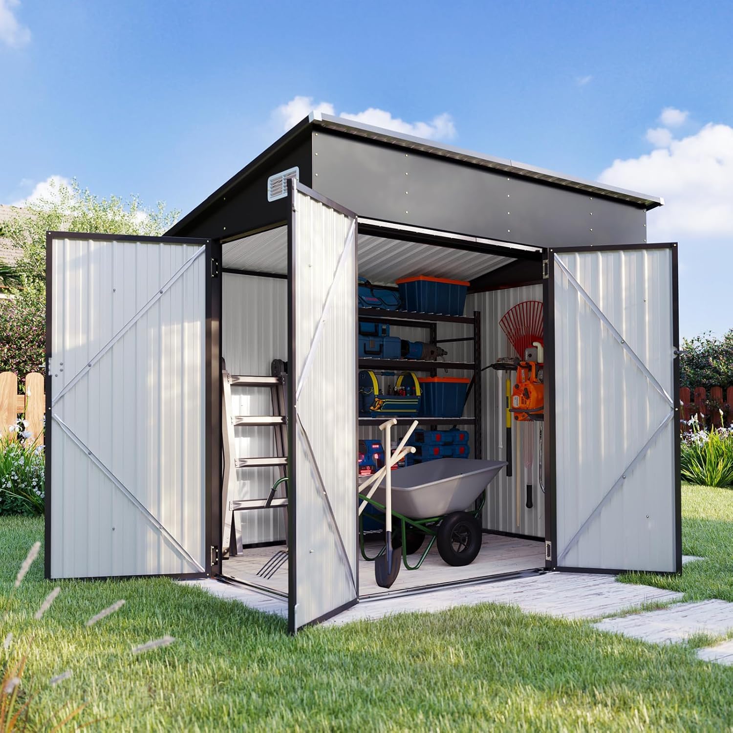 Aoxun 7.5'x5.5' Triple Door Shed Outdoor Storage