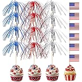 BOARDFEB 200Pcs 4th of July Cupcake Toppers, Patriotic Firework Cocktail Picks Independence Day American Flags Toothpicks Fruit Skewers for 4th of July Party Drinks Red White and Blue Decorations