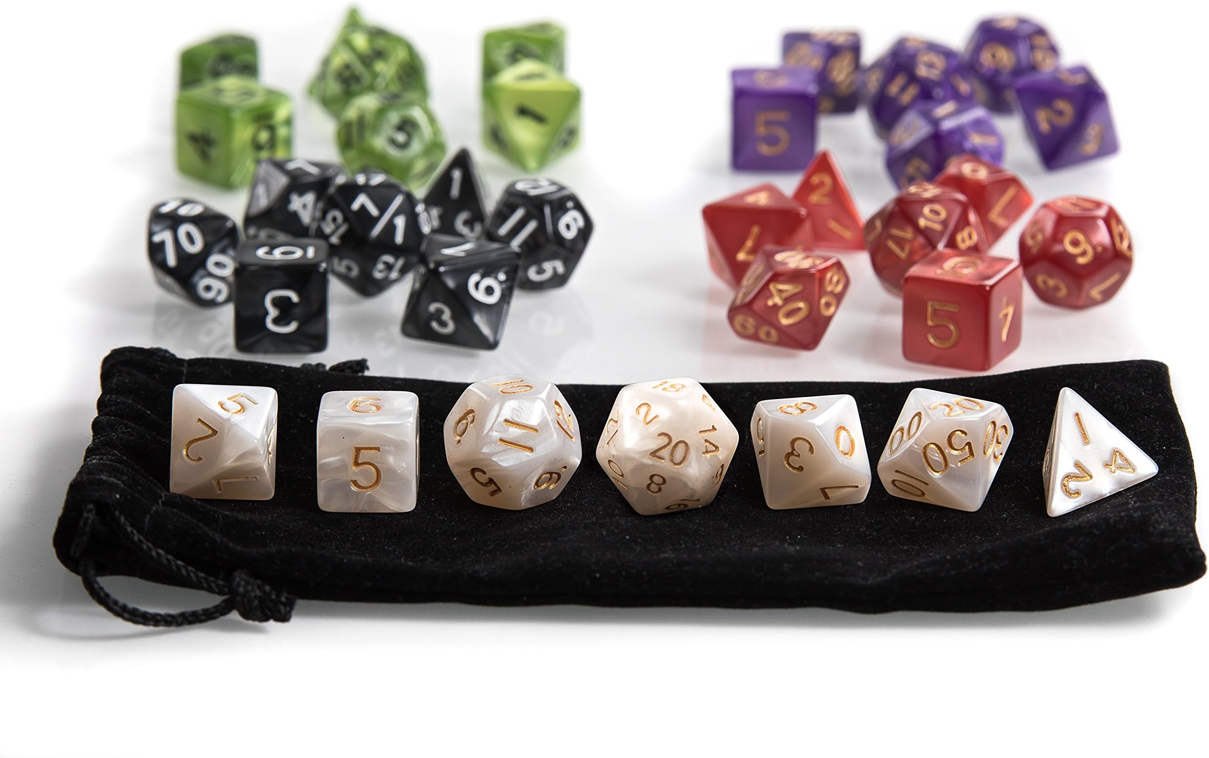 Polyhedral Dice Set with a Black Velvet Pouch - 5 Complete Dice Sets Best for Dungeons and Dragons (DND), Role Playing Games (RPG), Tabletop and Board Games.