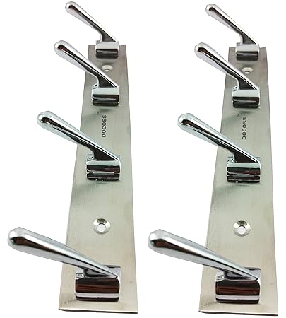 Docoss Deluxe Stainless Steel 4 Pin Cloth Hanger Hook Set (Silver, Pack of 2)