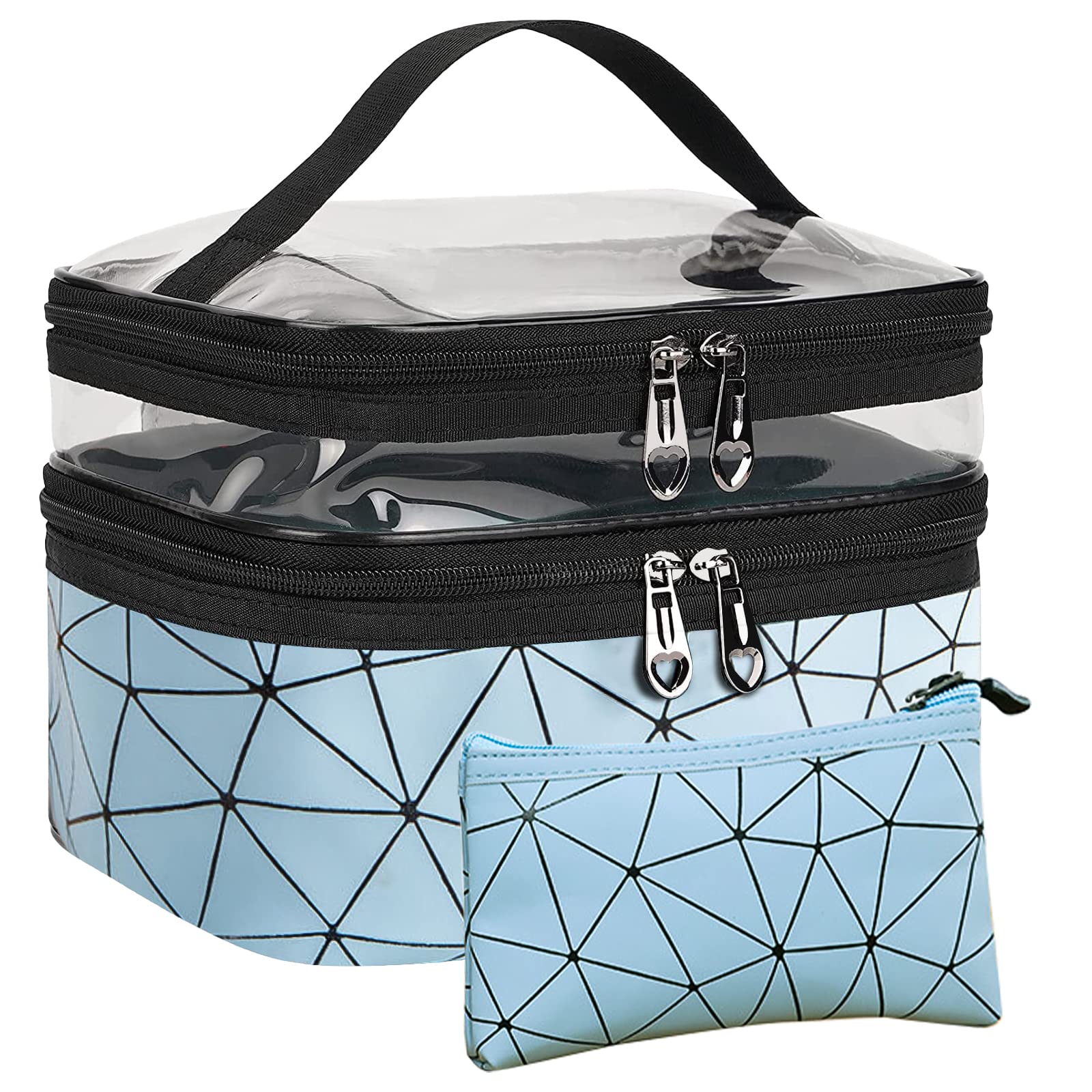 Large Capacity Travel Cosmetic Bag, 2Pcs Waterproof Double Layer Makeup Bags, Portable Toiletry Bag with Compartment for Men Women (Blue) — image 1