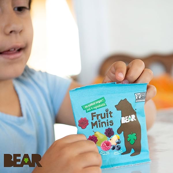 BEAR FRUIT SNACK MINIS – BITE-SIZED SNACKS FOR KIDS – GLUTEN FREE, VEGAN, NON-GMO – RASPBERRY/BLUEBERRY 0.7OZ (1 COUNT)