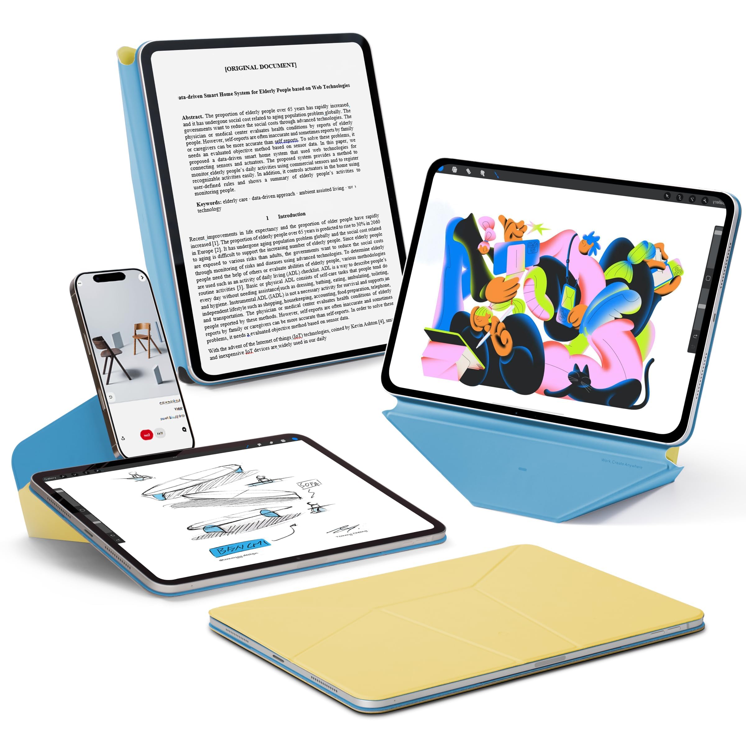 MOFT Dynamic Folio Funda para iPad Air de 11(M4 2026 / M3 2025 / M2 2024) y iPad Air de 10,9 pulgadas 5.ª 4.ª generación 2022 2020, funda delgada con soporte magnético con más de 20 ángulos de visión, Panna Cotta x Faded Jeans