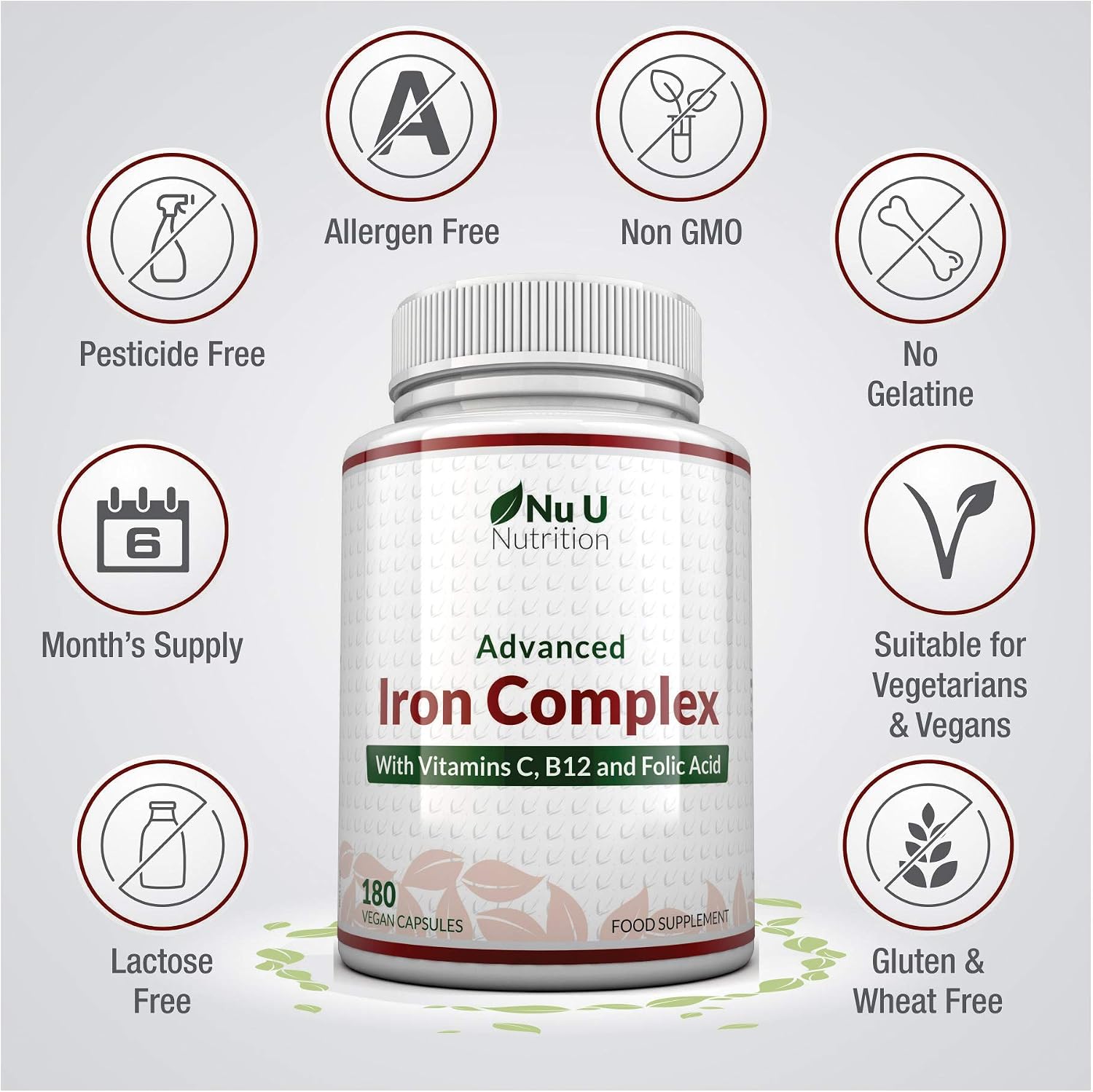 Gentle Iron Supplement for Women & Men, 180 High Strength Vegan Capsules, with Vitamin C, B12 & Folic Acid, 6 Month Supply - Image 4
