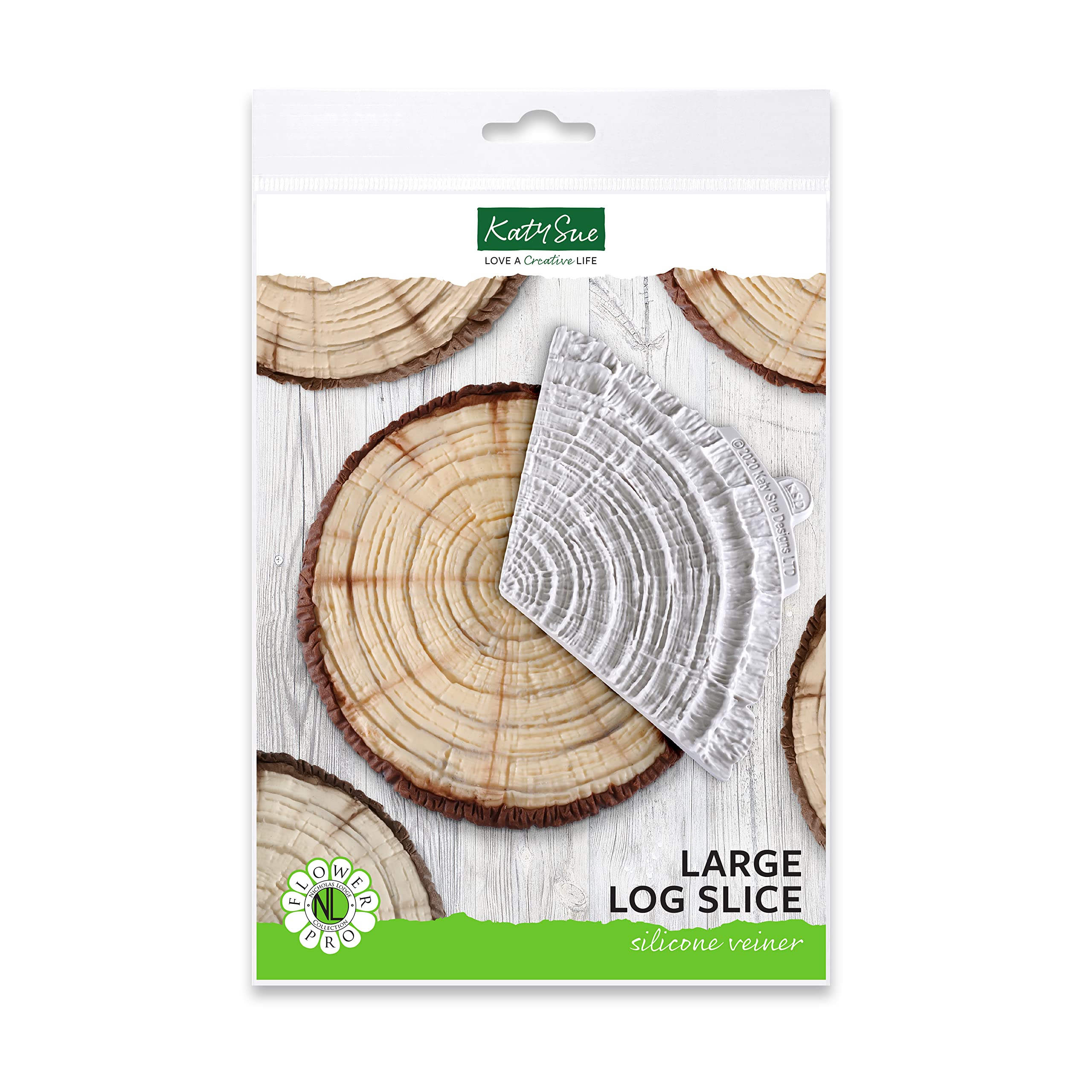 Flower Pro Large Log Slice Silicone Mould by Katy Sue Moulds. A Log or Wood Slice Mould 1/3 of a Circle for Fondant & Clay
