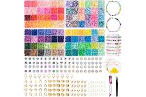 QYjinlida 9980pcs Clay Beads for Bracelet Making Kit, 96 Colors Flat Round Polymer Clay Beads with Letter Beads for Jewelry Necklace Making, Preppy, Craft Gifts, Charming Bracelet Making Kit for Girls