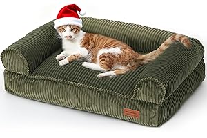 FUKUMARU Dog Couch Bed, Corduroy Cozy Cat Bed for Indoor Cats with Washable Cover, 28in Waterproof Orthopedic Dog Beds Sofa for Small Dogs and Large Cats, Cute Warm Cotton Pet Sofa, Green