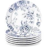 Honeydak 6 Pcs 6 Inch Blue Floral Ceramic Dessert Plates, Blue and White | Porcelain Appetizer Dishes Set, Small Vintage Snack Bread Plate Tableware for Birthday Tea Party, Wedding, Housewarming