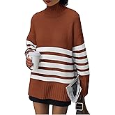PRETTYGARDEN Women Oversized Striped Turtleneck Sweater 2025 Fall Fashion Long Sleeve Pullover Winter Chunky Knit Jumper Tops