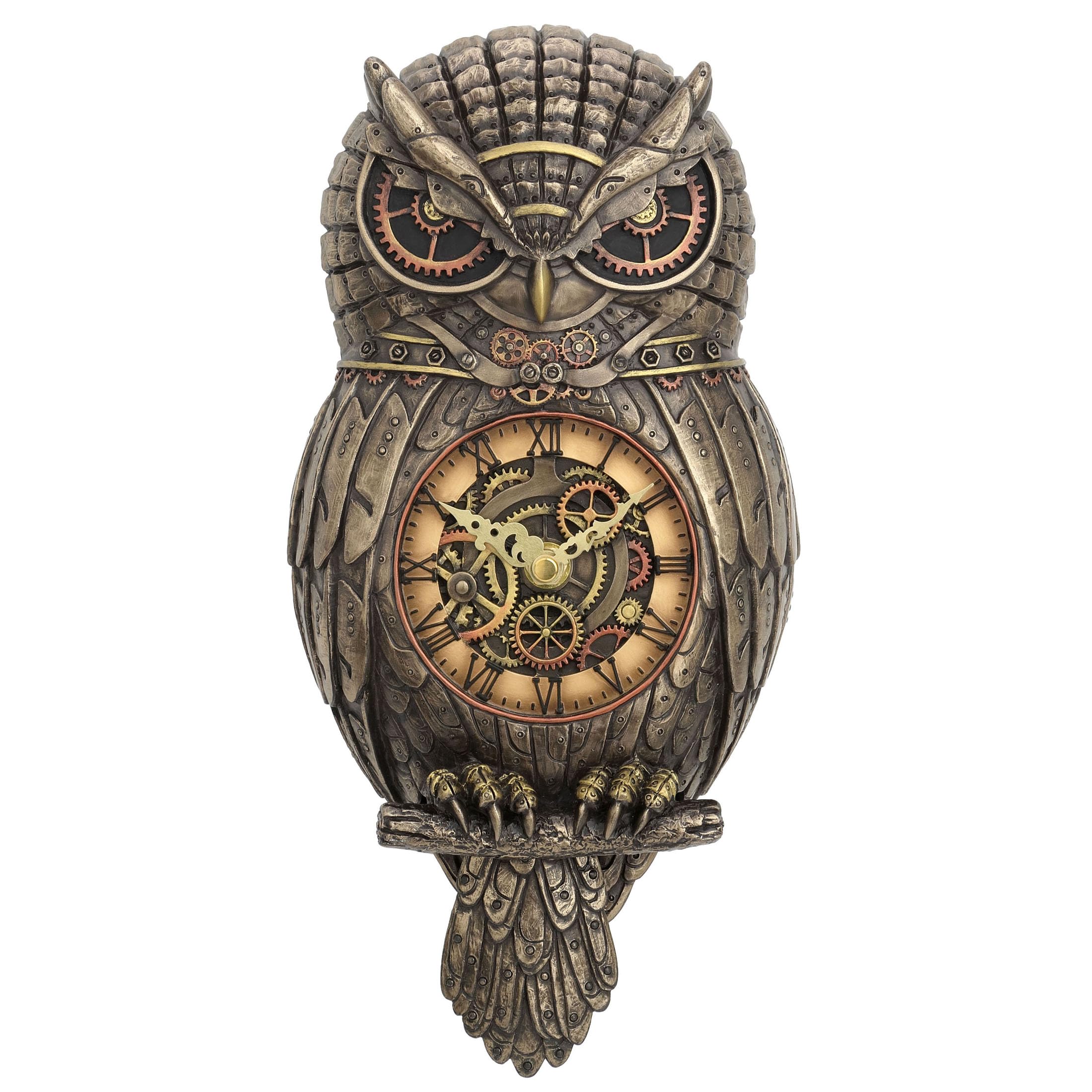 Photo 1 of (sold for parts)(repair) Veronese Design 12.5" Tall Steampunk Owl Pendulum Wall Clock Cold Cast Resin Antique Bronze Finish Wall Sculpture