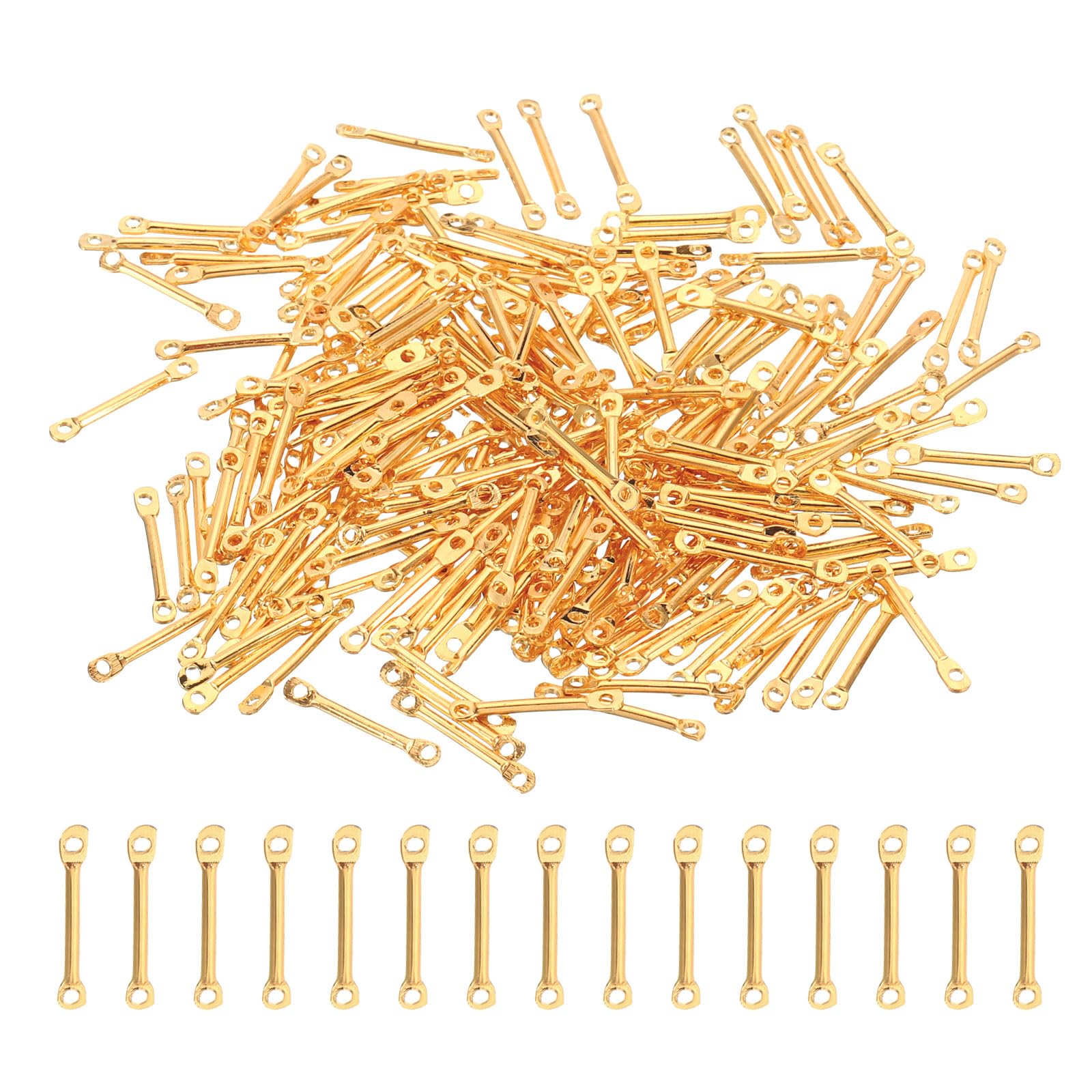 PATIKIL Bar Links for Jewelry Making, 200 Pcs 25mm/0.98" Stick Strip Earring Connectors 2 Hole for Earring Necklace Bracelet DIY, Light Golden