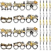 VioraWhite Happy New Year Eyeglasses 24 Pieces New Year Party Supplies 2026 12 Pcs Happy Plastic Eyeglasses 12 Pcs Metallic Fringed Noise Makers for Party Favors Accessories
