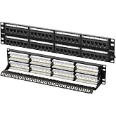 FGB 10Gbps Cat6A Patch Panel, 48-Port RJ45 Ethernet | for 19" Rackmount or Wall Mount, 2U Network Panel for Gigabit Networks