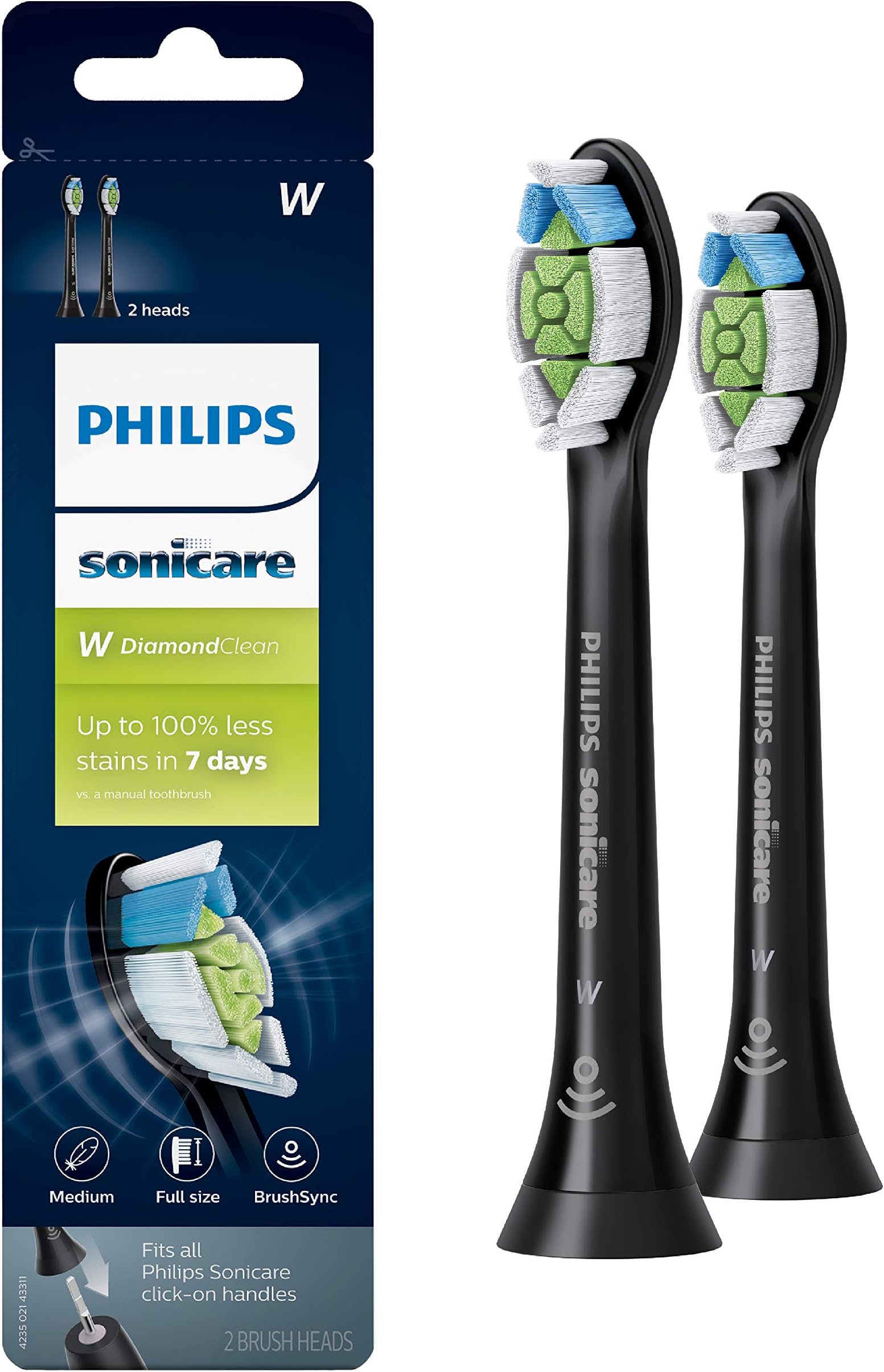 Genuine Philips Sonicare DiamondClean Toothbrush Head, 2 Pack, Black, HX6062/95