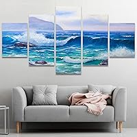 SIGNWIN 5 Panel Canvas Wall Art Painting Seascape Sea Wave for Home Decorations Ready to Hang - 60