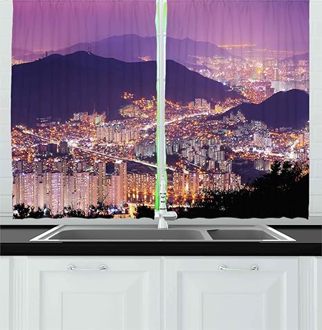 Amazon Com Ambesonne Urban Kitchen Curtains Skyline Of Busan
