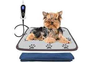 Bestio Cat Heating Pad, 18×18 in Heated Blanket, Heated Cat Bed with Intelligent Constant Temperature Switch, PVC Waterproof with Metal Protective Tube, Comes with a Plush Cotton Sleeve-Blue