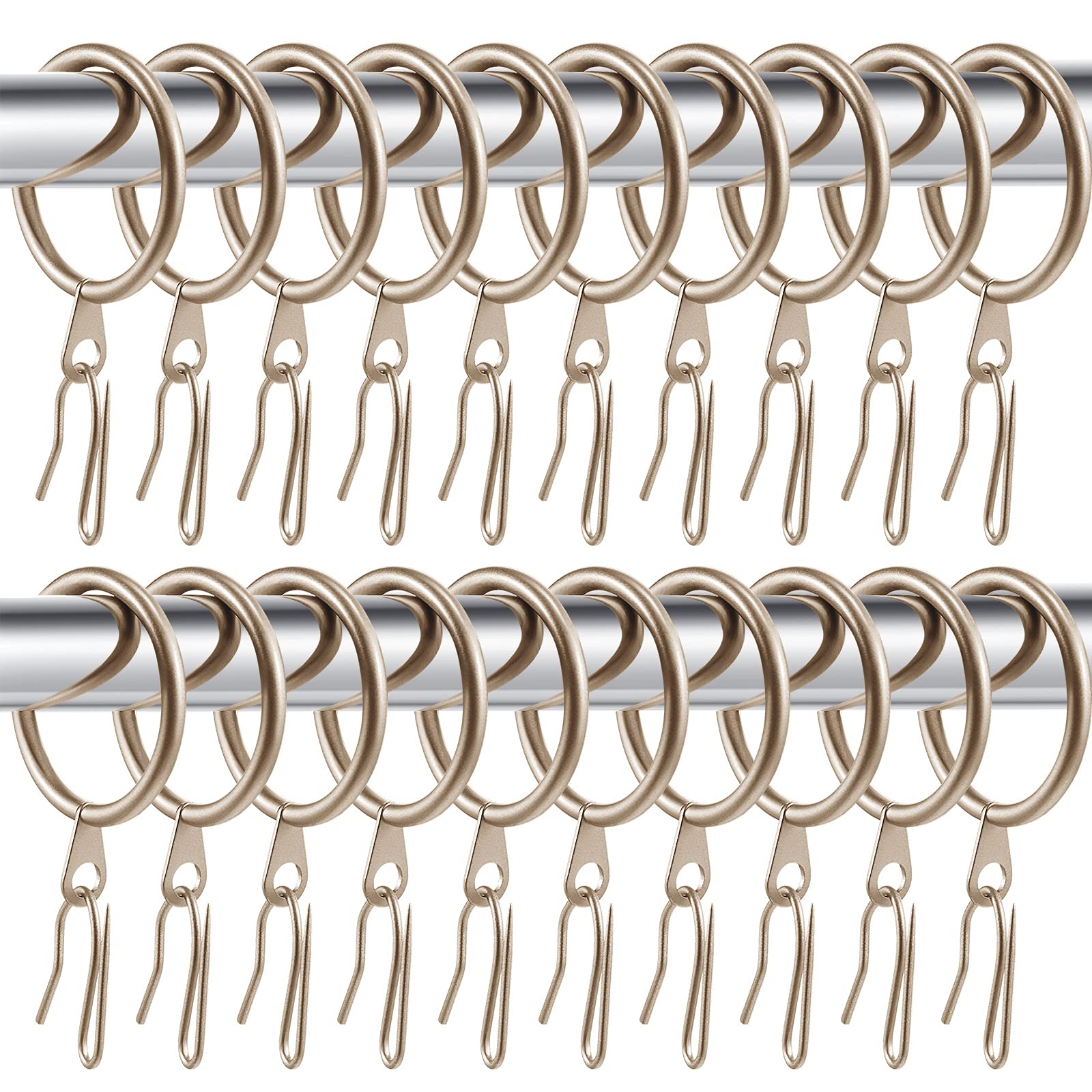 Hotop 60 Pieces Metal Drapery Curtain Rings & 60 Pieces Metal Curtain Drapery Pin Hooks, 30 mm Internal Diameter, Champagne Gold
