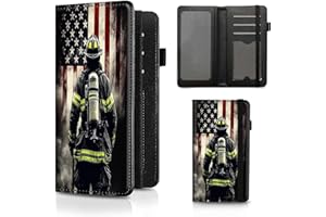 BEOTIWAD Checkbook Cover Flag Firefighter Pattern Premium Leather Check Book Holder Wallet with RFID Blocking Function for Men and Women