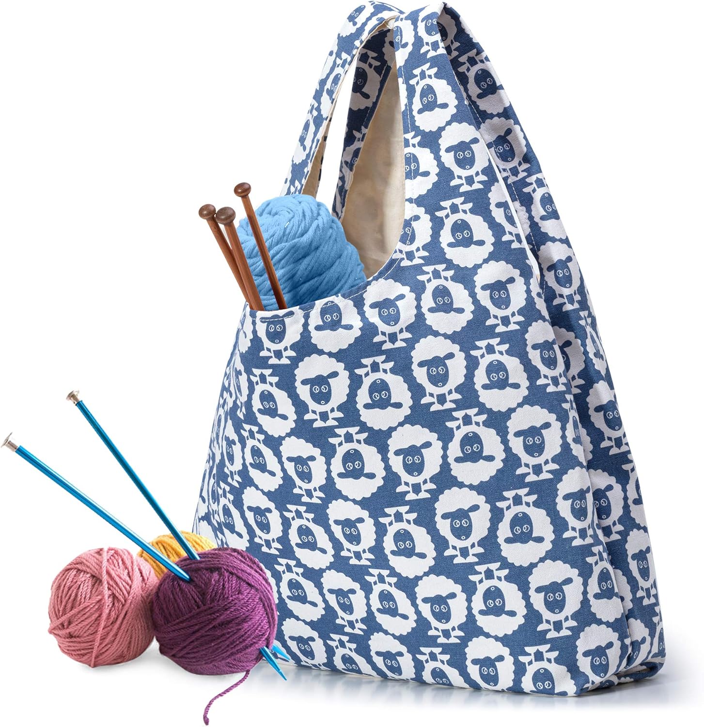 Yarwo Knitting Bag for Yarn and Knitting Needles Portable Tote Bag for Knitting and Crochet Supplies Zipper Closure Design