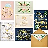 Juvale Wedding Cards Pack - Gold Foil Designs & Gilded Envelopes as Wedding Gifts for Newlyweds - Blank Engagement Card Interiors - 5 x 7 in, Pack of 24, Multicolor