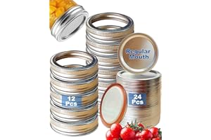 12 Sets of Mason Jar Lids & Rings with 12 Bonus Lids, Premium Rings Lids for 70MM Regular Mouth Canning Jars, Split-Type 100%
