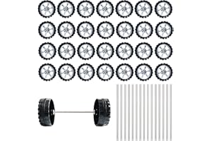 KUANFINE 30 Pcs Plastic Roll 2mm Dia Shaft Toys Car Wheel with 15 Pcs Shaft Round Rod Axles for DIY Model Toy RC Car Truck Building Projects